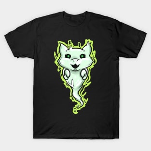 Ghost Cat Spirit Green Eyes Halloween T-Shirt